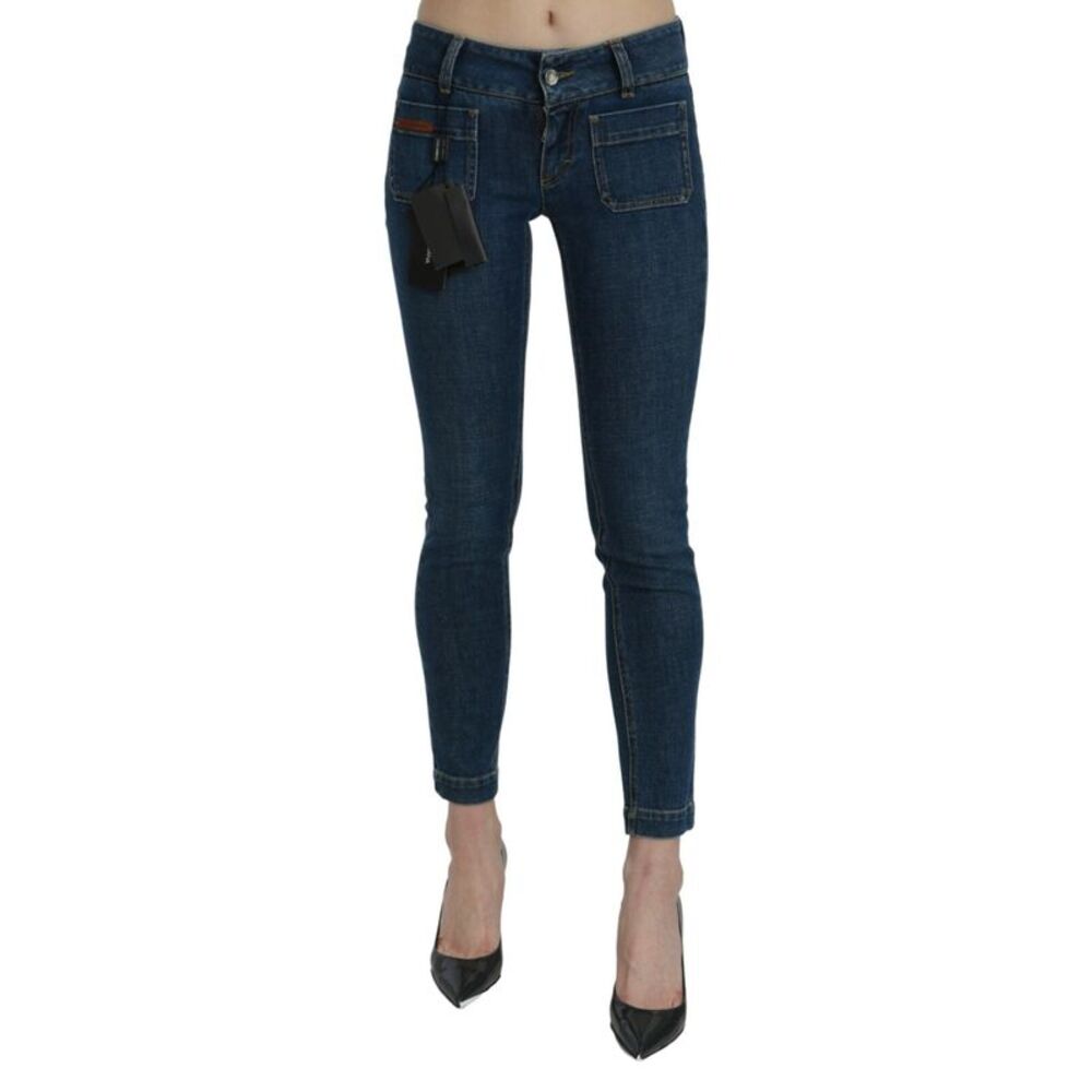 Dolce & Gabbana Blue Slim Fit Cropped Mid Waist Denim Women's Jeans